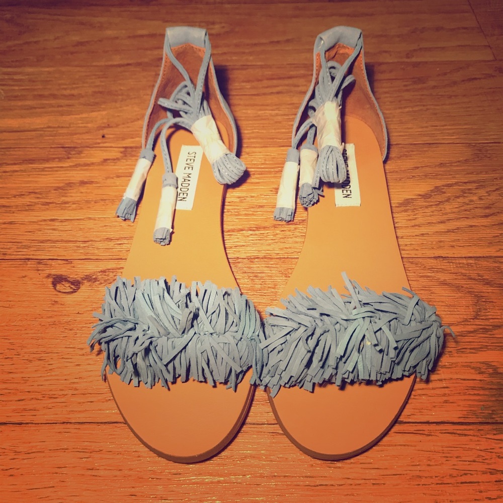 Steven Madden Light Blue Sweetyy Fringe Sandal